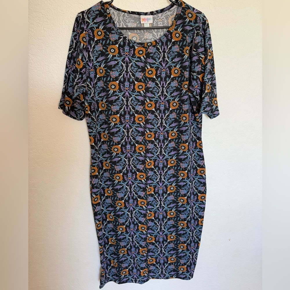 LuLaRoe Black and Orange Floral Midi Dress